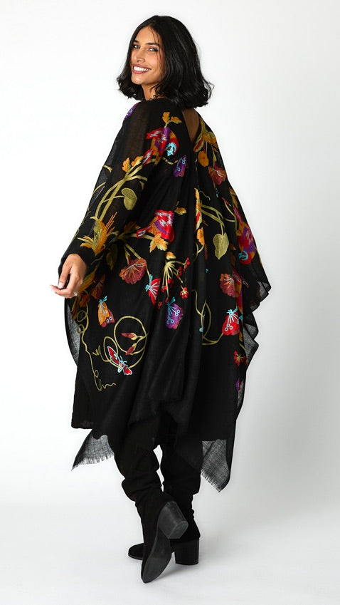 Botanical Fine Wool Embroidered Ruana
