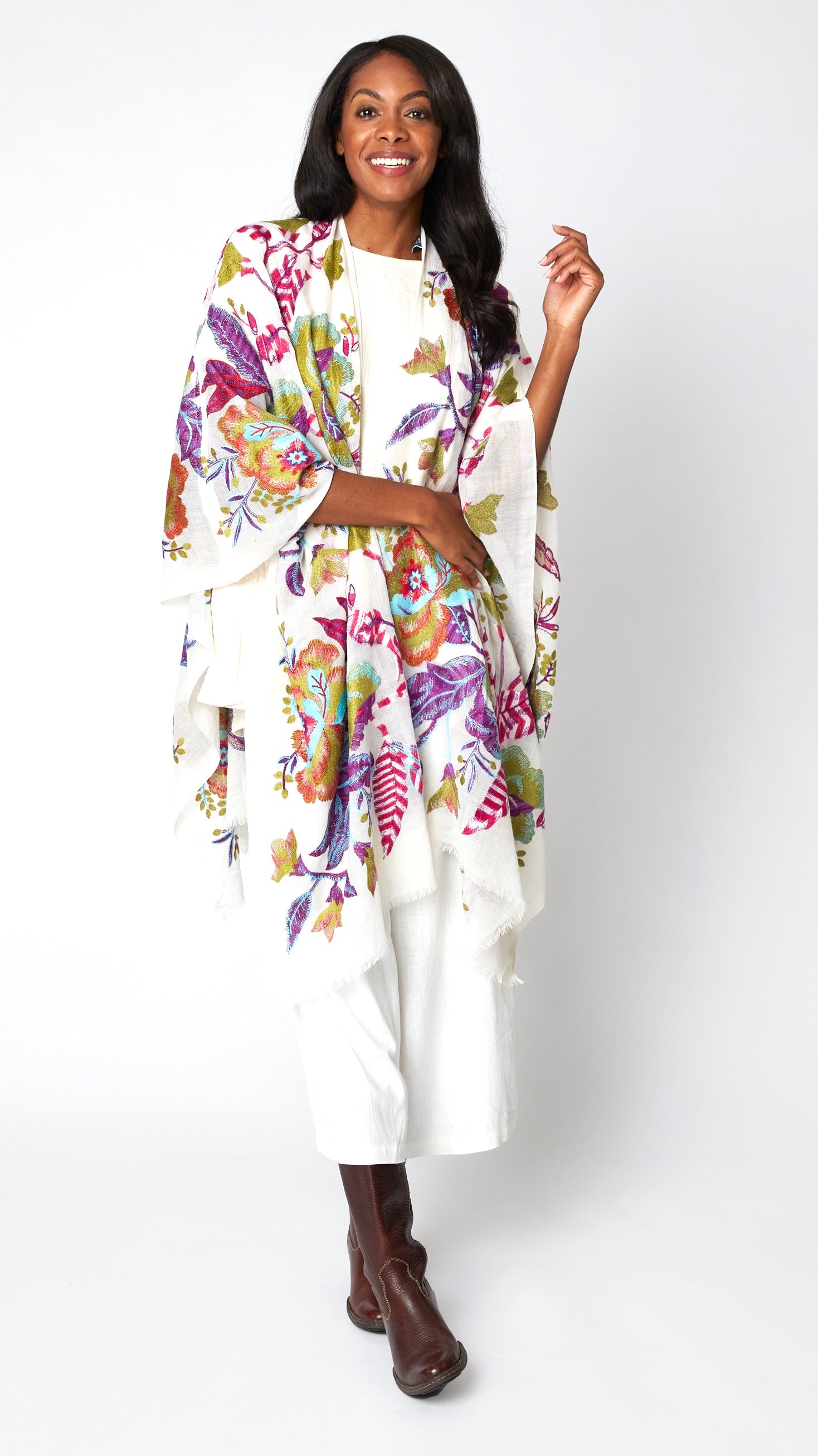 Jasmine Embroidered Wool Ruana