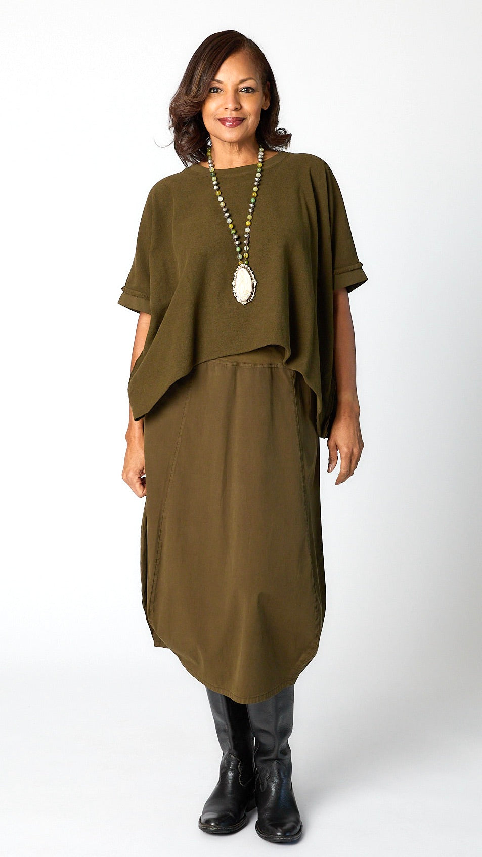 Gerties 11 Stitch Rib Yoke Skirt - African Olive