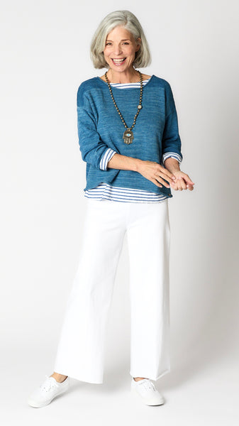 Flora Cotton Pullover Indigo Yarn Dye