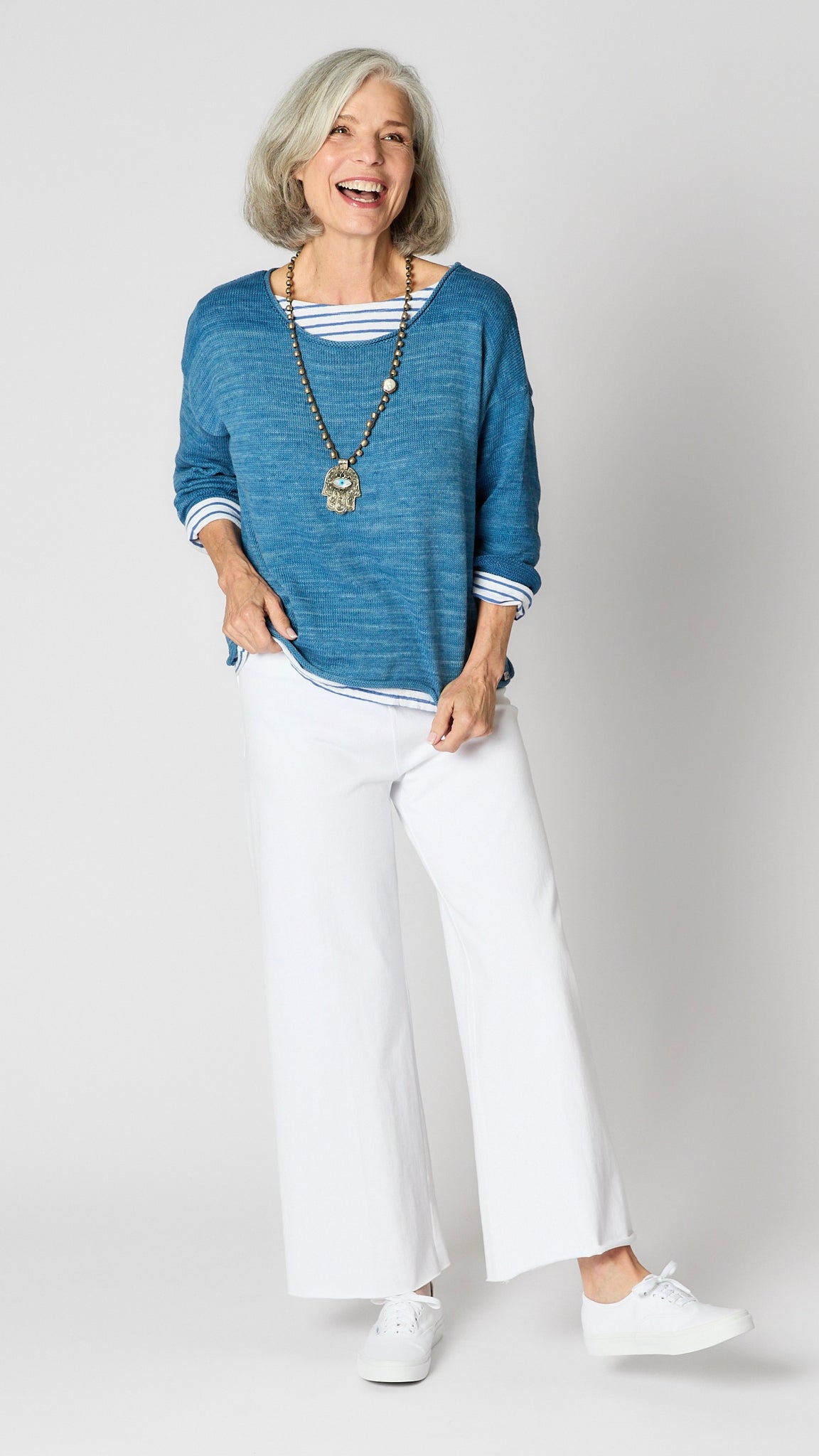 Flora Cotton Pullover Indigo Yarn Dye