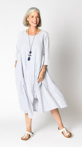 Lexie Dress in Periwinkle and White Seersucker