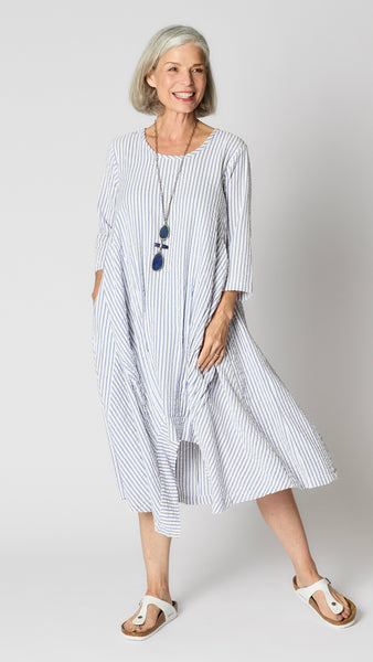 Lexie Dress in Periwinkle and White Seersucker