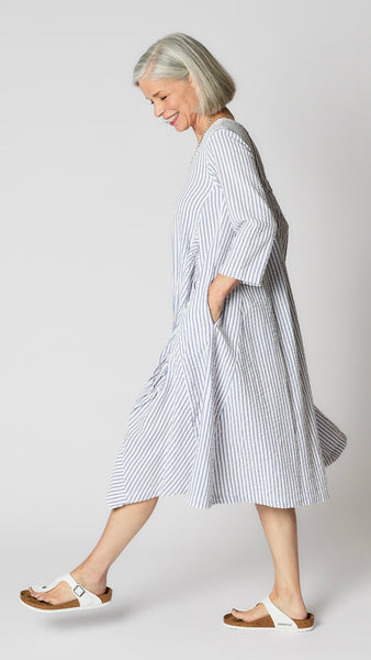 Lexie Dress in Periwinkle and White Seersucker