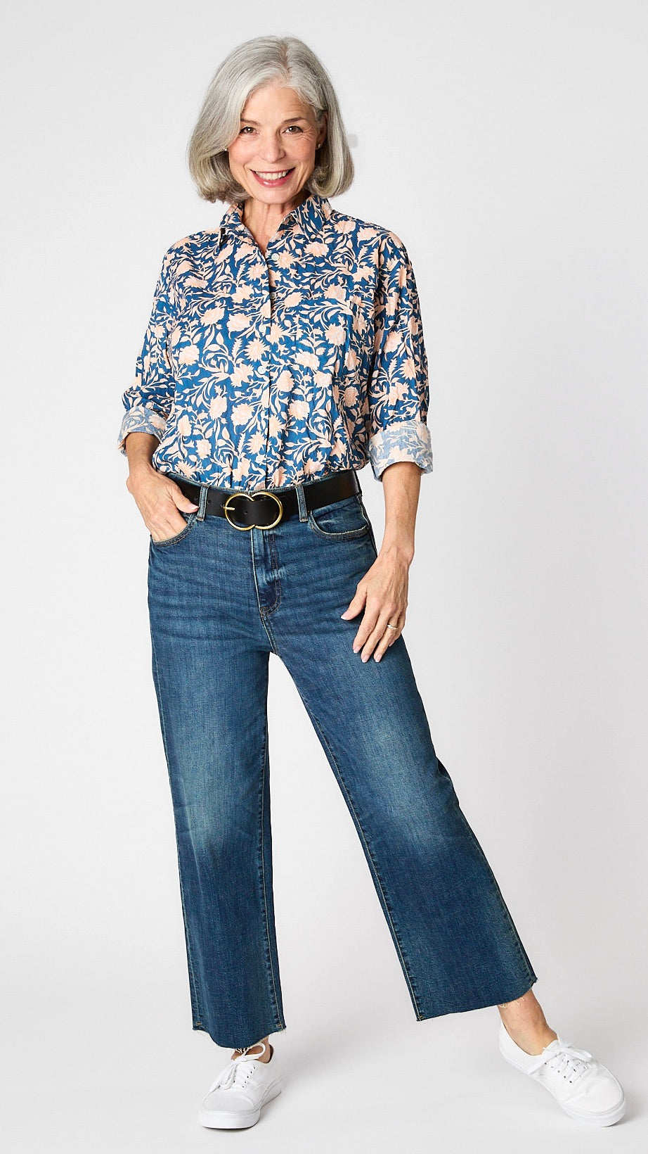 Good Boyfriend Shirt Floral Escape - Navy and Peach