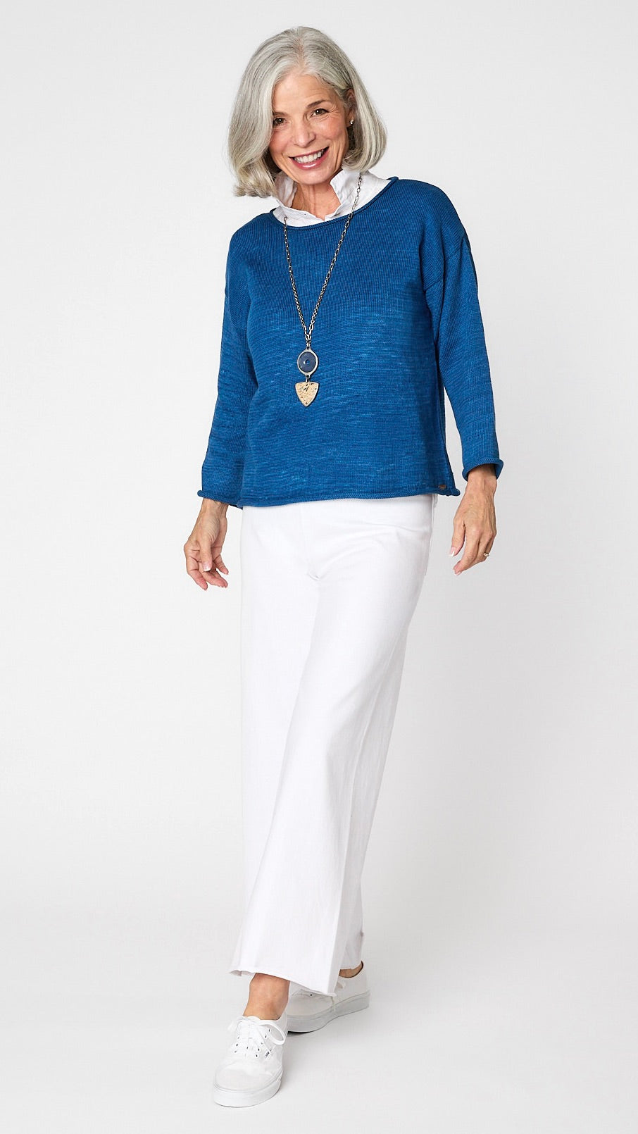 Flora Cotton Pullover Indigo Yarn Dye