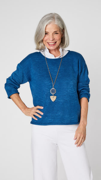 Flora Cotton Pullover Indigo Yarn Dye