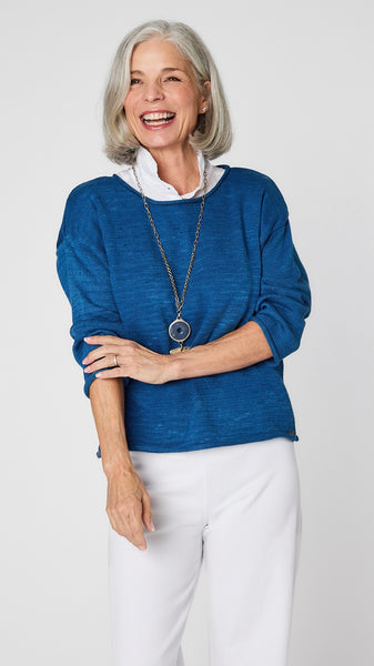 Flora Cotton Pullover Indigo Yarn Dye