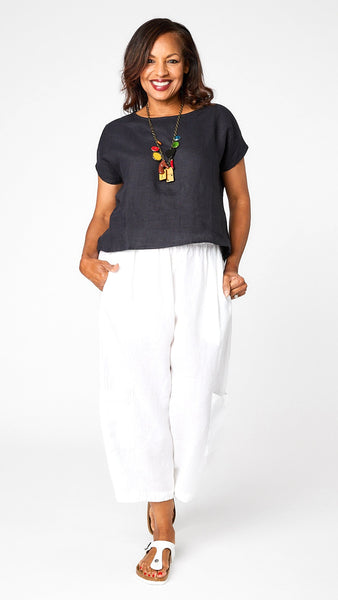 Short Sleeve Linen Hi-lo Top