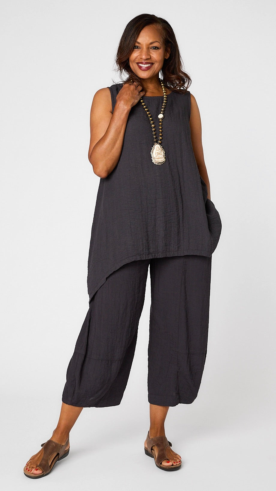 Gerties 11  Stitch Tucked Hem Pant - Black Pearl