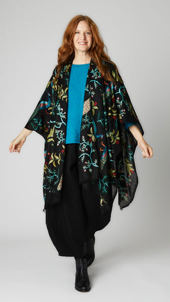 Peacock Embroidered Ruana