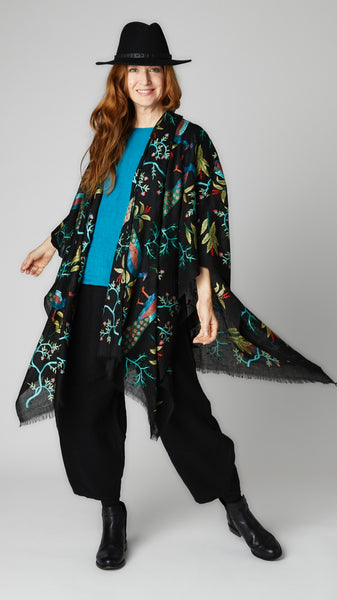 Peacock Embroidered Ruana