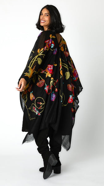 Botanical Fine Wool Embroidered Ruana