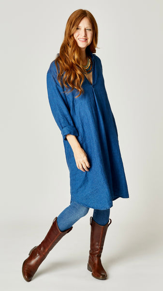 CP Shades Lara Dress - Linen Indigo Twill