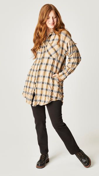 copper plaid long sleeve tunic with pocket