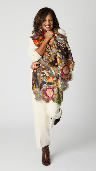 Salma Embroidered Wool Shawl