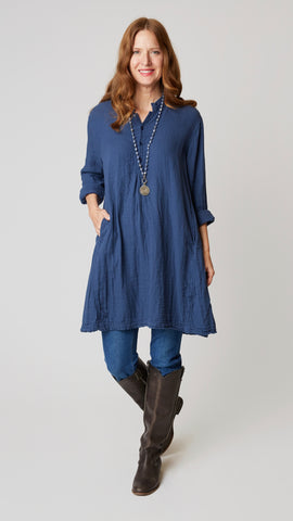 CP Shades Jasmine Tunic Dress - Indigo Linen Twill