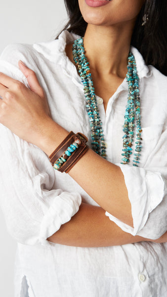 Wide Leather Cuff with Large Natural Turquoise