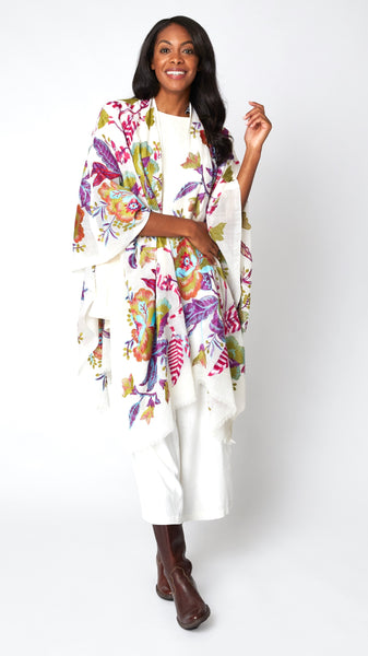 Jasmine Embroidered Wool Ruana