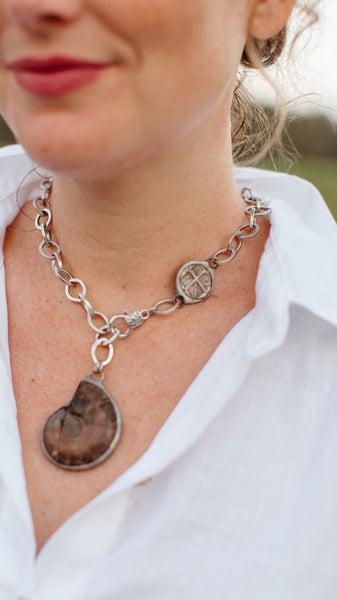 Pam Coffey Ammonite and Turtle Coin Necklace