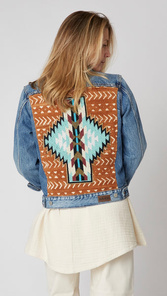 Denim Jacket with Beadwork on Mudcloth
