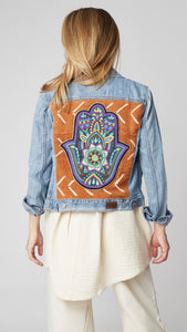 Denim Jacket with Beadwork on Mudcloth