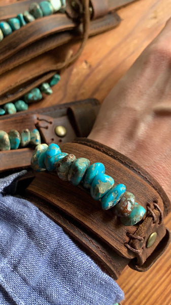 Wide Leather Cuff with Turquoise Regalite Gemstone.