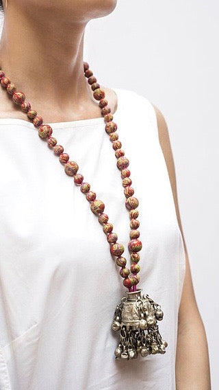 Silk Necklace with Large Jhumka Tassel